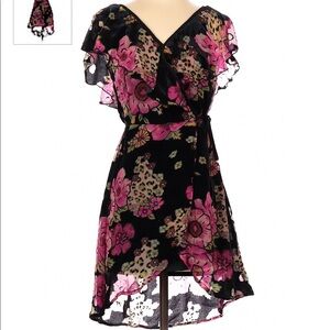 Band of Gypsies Black Floral Velvet Wrap Dress